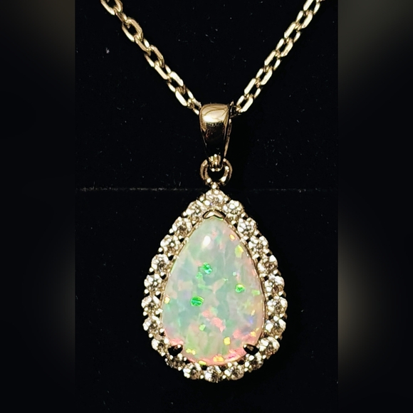 Sterling Silver and Opal Pendant Necklace In Box - Picture 6 of 6